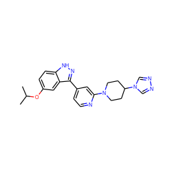 CC(C)Oc1ccc2[nH]nc(-c3ccnc(N4CCC(n5cnnc5)CC4)c3)c2c1 ZINC000225670658