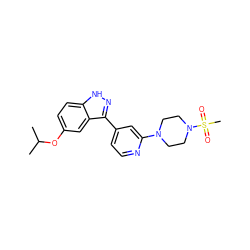 CC(C)Oc1ccc2[nH]nc(-c3ccnc(N4CCN(S(C)(=O)=O)CC4)c3)c2c1 ZINC000225678023