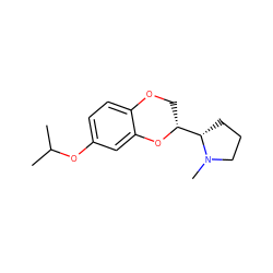 CC(C)Oc1ccc2c(c1)O[C@@H]([C@@H]1CCCN1C)CO2 ZINC000073196860