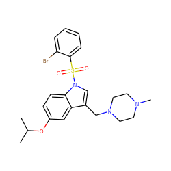 CC(C)Oc1ccc2c(c1)c(CN1CCN(C)CC1)cn2S(=O)(=O)c1ccccc1Br ZINC000204820638