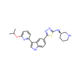 CC(C)Oc1cccc(-c2c[nH]c3ccc(-c4nnc(N[C@@H]5CCCNC5)s4)cc23)n1 ZINC000145398651