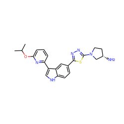 CC(C)Oc1cccc(-c2c[nH]c3ccc(-c4nnc(N5CC[C@H](N)C5)s4)cc23)n1 ZINC000215266393