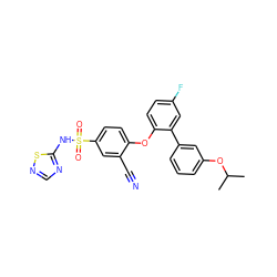 CC(C)Oc1cccc(-c2cc(F)ccc2Oc2ccc(S(=O)(=O)Nc3ncns3)cc2C#N)c1 ZINC000095581851