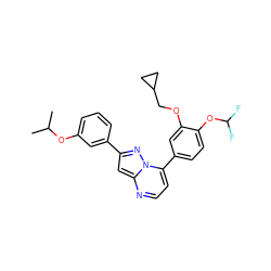 CC(C)Oc1cccc(-c2cc3nccc(-c4ccc(OC(F)F)c(OCC5CC5)c4)n3n2)c1 ZINC000045385993