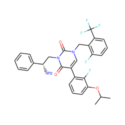 CC(C)Oc1cccc(-c2cn(Cc3c(F)cccc3C(F)(F)F)c(=O)n(C[C@H](N)c3ccccc3)c2=O)c1F ZINC000028477186