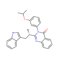 CC(C)Oc1cccc(-n2c([C@@H](C)Cc3c[nH]c4ccccc34)nc3ccccc3c2=O)c1 ZINC000013725288