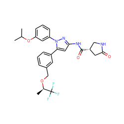 CC(C)Oc1cccc(-n2nc(NC(=O)[C@@H]3CNC(=O)C3)cc2-c2cccc(CO[C@H](C)C(F)(F)F)c2)c1 ZINC000169707362