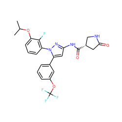 CC(C)Oc1cccc(-n2nc(NC(=O)[C@@H]3CNC(=O)C3)cc2-c2cccc(OC(F)(F)F)c2)c1F ZINC000169707386