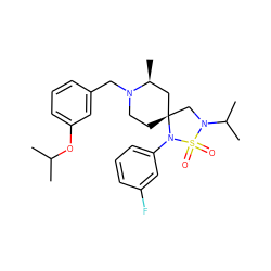 CC(C)Oc1cccc(CN2CC[C@@]3(C[C@@H]2C)CN(C(C)C)S(=O)(=O)N3c2cccc(F)c2)c1 ZINC000095579790