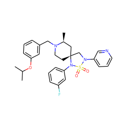 CC(C)Oc1cccc(CN2CC[C@@]3(C[C@@H]2C)CN(c2cccnc2)S(=O)(=O)N3c2cccc(F)c2)c1 ZINC000095577473