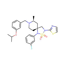 CC(C)Oc1cccc(CN2CC[C@@]3(C[C@@H]2C)CN(c2nccs2)S(=O)(=O)N3c2cccc(F)c2)c1 ZINC000095571812