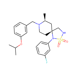 CC(C)Oc1cccc(CN2CC[C@]3(CNS(=O)(=O)N3c3cccc(F)c3)C[C@@H]2C)c1 ZINC000068153158