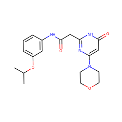 CC(C)Oc1cccc(NC(=O)Cc2nc(N3CCOCC3)cc(=O)[nH]2)c1 ZINC000115069668