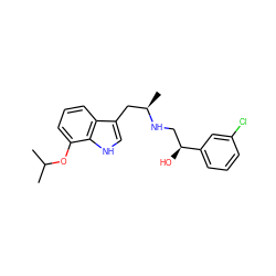 CC(C)Oc1cccc2c(C[C@@H](C)NC[C@H](O)c3cccc(Cl)c3)c[nH]c12 ZINC000013488836