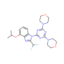 CC(C)Oc1cccc2c1nc(C(F)F)n2-c1nc(N2CCOCC2)nc(N2CCOCC2)n1 ZINC000073141616