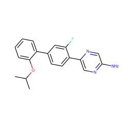 CC(C)Oc1ccccc1-c1ccc(-c2cnc(N)cn2)c(F)c1 ZINC000224819178