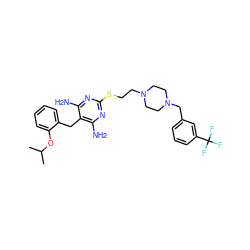 CC(C)Oc1ccccc1Cc1c(N)nc(SCCN2CCN(Cc3cccc(C(F)(F)F)c3)CC2)nc1N ZINC000026835090