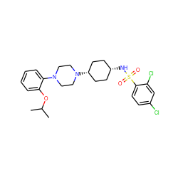 CC(C)Oc1ccccc1N1CCN([C@H]2CC[C@@H](NS(=O)(=O)c3ccc(Cl)cc3Cl)CC2)CC1 ZINC000101127775