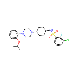 CC(C)Oc1ccccc1N1CCN([C@H]2CC[C@@H](NS(=O)(=O)c3cccc(Cl)c3F)CC2)CC1 ZINC000101092780