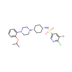 CC(C)Oc1ccccc1N1CCN([C@H]2CC[C@@H](NS(=O)(=O)c3cnc(Cl)c(Br)c3)CC2)CC1 ZINC000100070052