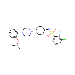 CC(C)Oc1ccccc1N1CCN([C@H]2CC[C@H](NS(=O)(=O)c3cccc(Cl)c3F)CC2)CC1 ZINC000101127731