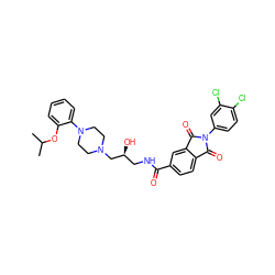 CC(C)Oc1ccccc1N1CCN(C[C@@H](O)CNC(=O)c2ccc3c(c2)C(=O)N(c2ccc(Cl)c(Cl)c2)C3=O)CC1 ZINC000026279628