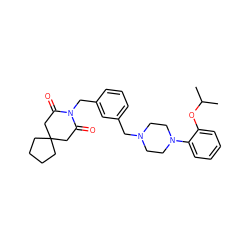 CC(C)Oc1ccccc1N1CCN(Cc2cccc(CN3C(=O)CC4(CCCC4)CC3=O)c2)CC1 ZINC000001538978