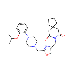 CC(C)Oc1ccccc1N1CCN(Cc2nc(CN3C(=O)CC4(CCCC4)CC3=O)co2)CC1 ZINC000013817449