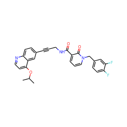 CC(C)Oc1ccnc2ccc(C#CCNC(=O)c3cccn(Cc4ccc(F)c(F)c4)c3=O)cc12 ZINC000096176202