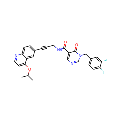 CC(C)Oc1ccnc2ccc(C#CCNC(=O)c3cncn(Cc4ccc(F)c(F)c4)c3=O)cc12 ZINC000096176203