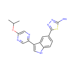 CC(C)Oc1cnc(-c2c[nH]c3ccc(-c4nnc(N)s4)cc23)cn1 ZINC000221749526