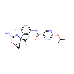 CC(C)Oc1cnc(C(=O)Nc2ccc(F)c([C@@]3(C(F)F)N=C(N)O[C@@H]4C[C@@H]43)c2)cn1 ZINC000226082860