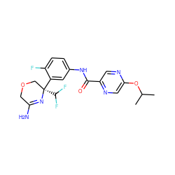 CC(C)Oc1cnc(C(=O)Nc2ccc(F)c([C@]3(C(F)F)COCC(N)=N3)c2)cn1 ZINC000113678762