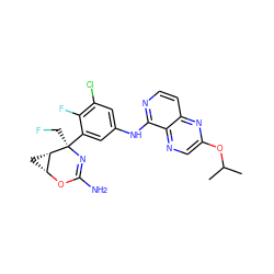 CC(C)Oc1cnc2c(Nc3cc(Cl)c(F)c([C@@]4(CF)N=C(N)O[C@@H]5C[C@@H]54)c3)nccc2n1 ZINC000226079644