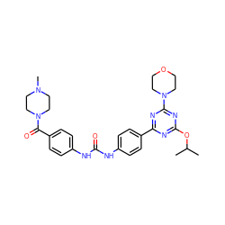 CC(C)Oc1nc(-c2ccc(NC(=O)Nc3ccc(C(=O)N4CCN(C)CC4)cc3)cc2)nc(N2CCOCC2)n1 ZINC000072177820