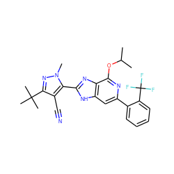 CC(C)Oc1nc(-c2ccccc2C(F)(F)F)cc2[nH]c(-c3c(C#N)c(C(C)(C)C)nn3C)nc12 ZINC001772657145