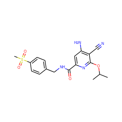 CC(C)Oc1nc(C(=O)NCc2ccc(S(C)(=O)=O)cc2)cc(N)c1C#N ZINC000034947197