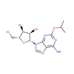 CC(C)Oc1nc(N)c2ncn([C@@H]3O[C@H](CO)[C@@H](O)[C@H]3O)c2n1 ZINC000013815043