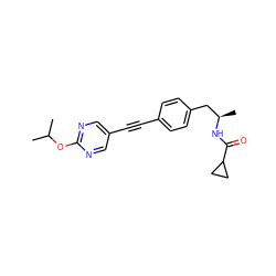 CC(C)Oc1ncc(C#Cc2ccc(C[C@@H](C)NC(=O)C3CC3)cc2)cn1 ZINC000113412357