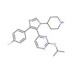 CC(C)Oc1nccc(-c2c(-c3ccc(F)cc3)ncn2C2CCNCC2)n1 ZINC000001487130