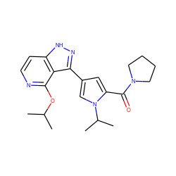 CC(C)Oc1nccc2[nH]nc(-c3cc(C(=O)N4CCCC4)n(C(C)C)c3)c12 ZINC000114773182