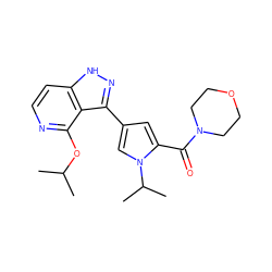 CC(C)Oc1nccc2[nH]nc(-c3cc(C(=O)N4CCOCC4)n(C(C)C)c3)c12 ZINC000146837843