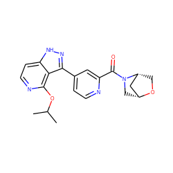 CC(C)Oc1nccc2[nH]nc(-c3ccnc(C(=O)N4C[C@@H]5C[C@H]4CO5)c3)c12 ZINC000143265779