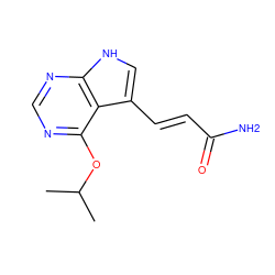 CC(C)Oc1ncnc2[nH]cc(/C=C/C(N)=O)c12 ZINC000208094568