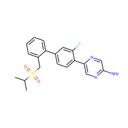 CC(C)S(=O)(=O)Cc1ccccc1-c1ccc(-c2cnc(N)cn2)c(F)c1 ZINC000224762561