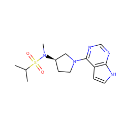 CC(C)S(=O)(=O)N(C)[C@@H]1CCN(c2ncnc3[nH]ccc23)C1 ZINC000149047011