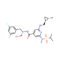 CC(C)S(=O)(=O)N(C)c1cc(C(=O)N[C@H](CO)Cc2cc(F)cc(F)c2)cc(NC[C@H]2C[C@@H]2C)n1 ZINC000028706456