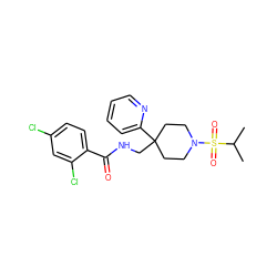 CC(C)S(=O)(=O)N1CCC(CNC(=O)c2ccc(Cl)cc2Cl)(c2ccccn2)CC1 ZINC000040872891