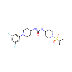 CC(C)S(=O)(=O)N1CCC(N(C)C(=O)NC2CCN(c3cc(F)cc(F)c3)CC2)CC1 ZINC000029126126