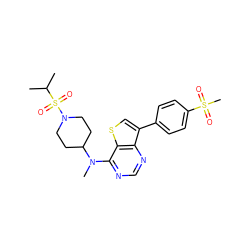 CC(C)S(=O)(=O)N1CCC(N(C)c2ncnc3c(-c4ccc(S(C)(=O)=O)cc4)csc23)CC1 ZINC000299831551